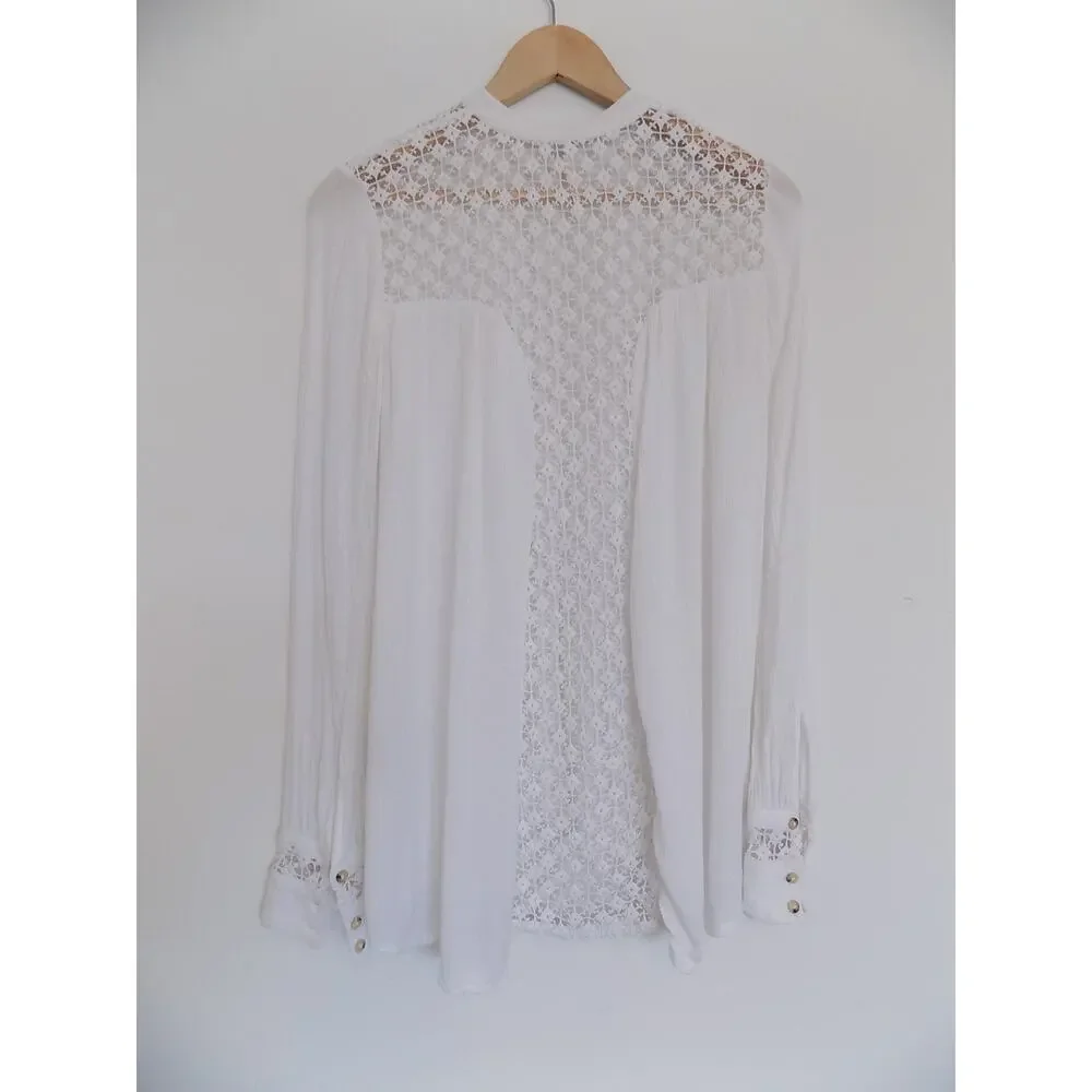 Free People Crochet Accent Eyelet Cutout Blouse size Small